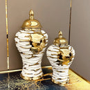 GobekUsa Gold & White Grain Ceramic Jar: Home Decor & Storage Accessory