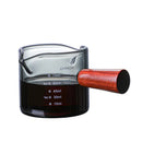 GobekUsa Glass Double Mouth Espresso Measuring Cup with Wooden Handle Scale Mug
