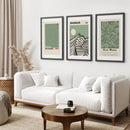 Sage Green Exhibition Art Set of 3 Prints. Bauhaus, Kusama, Matisse by Wall Art Set