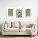 Sage Green Exhibition Art Set of 3 Prints. Bauhaus, Kusama, Matisse by Wall Art Set