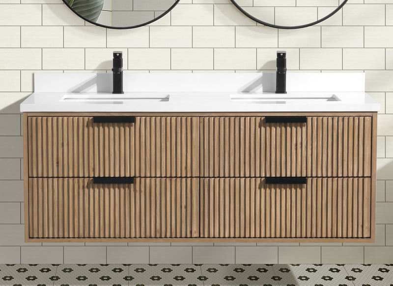 San Diego 55" Floating Bathroom Vanity Weathered Fir