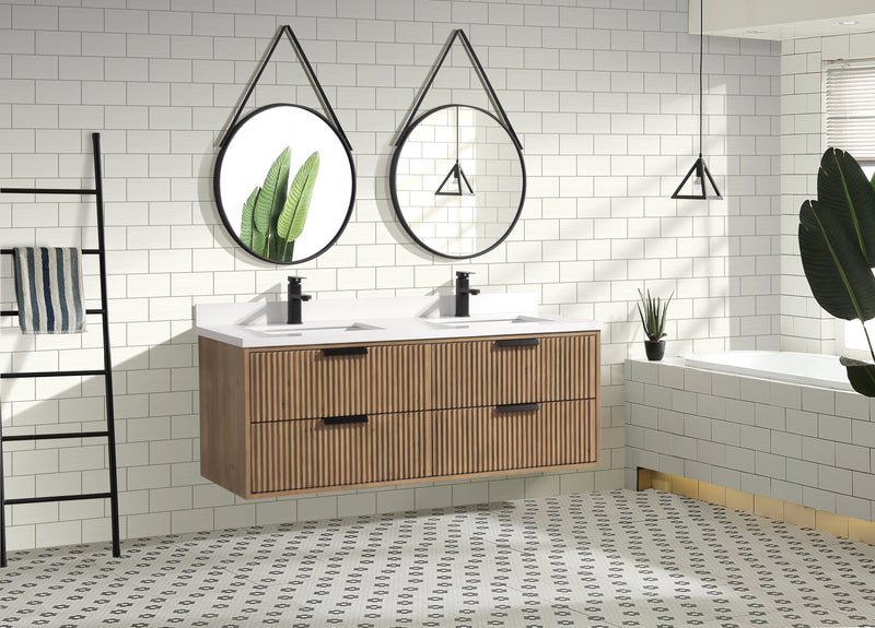 San Diego 55" Floating Bathroom Vanity Weathered Fir