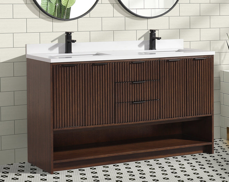 San Diego 55" Freestanding Bathroom Vanity Walnut