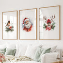 Christmas Print Set of 3: Santa, Reindeer, Holiday Wall Art by Wall Art Set