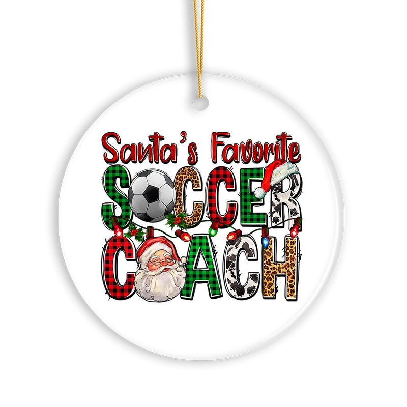Santa’s Favorite Soccer Coach Christmas Plaid Theme Ornament
