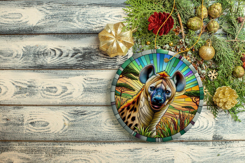 Savannah Scavenger Hyena Stained Glass Style Ceramic Ornament, Safari Animals Christmas Gift and Decor