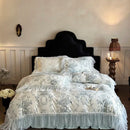 GobekUsa French Lace Ruffles Princess Bedding Set with Milk Velvet Quilt Cover & Pillowcases