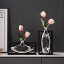 GobekUsa Elegant Square Ceramic Vase with Artificial Flowers for Desk Decoration