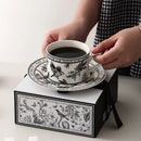GobekUsa Black Bird Ceramic Coffee Cup and Saucer Set for English Afternoon Tea and Coffee