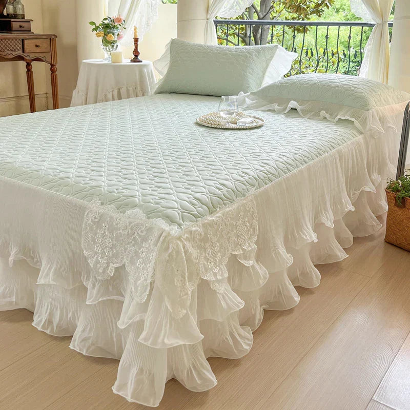 GobekUsa Lace Ruffles Quilted Cooling Bed Skirt Set, photo 9 of 10