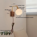GobekUsa Globe Ceramic Walnut Wood Wall Light with Pull Chain Switch and Rotatable Design