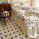 GobekUsa Beige Lace Ruffles Butterfly Flowers Print Bedding Set with Egyptian Cotton Quality
