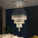 GobekUsa Crystal Ceiling Chandelier: Modern Columnar Square Base Hanging Lamp for Living Room & Staircase