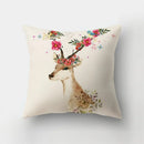 GobekUsa Deer Animal Short Plush Pillowcase with Natural Leaves and Flowers