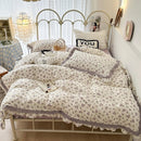 GobekUsa French Floral Print Double Layer Lace Ruffles Bedding Set