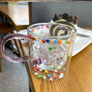 GobekUsa Love Quicksand Double Bottom Glass Cup - Cute Kawaii Girl Water Coffee Mug