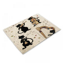 GobekUsa Black Cat Linen Placemat Set for Dining Table & Kitchen Decor