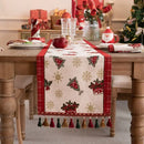 GobekUsa Christmas Cartoon Jacquard Table Runner with Embroidered Tassel - Festive Dining Room Decor
