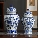 GobekUsa Blue White Porcelain Bird Flower Jar Tea Canister Vase Desk Decor