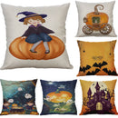 GobekUsa Halloween Pumpkin Ghost Bat Linen Pillow Cover for Sofa Decor