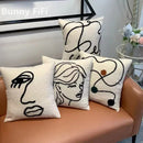 GobekUsa Lambswool Face Cushion Cover 45x45 Beige White Abstract Art Pillowcase