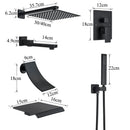 GobekUsa Black Wall Mounted Shower System with Handshower - 12/16 Inch Rainwater Faucet