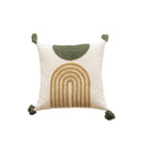 GobekUsa Green Coffee Geometric Tuft Tassel Cushion Cover - Modern Minimalist Embroidered Pillowcase