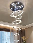 GobekUsa Crystal Rings Chandelier: Modern Luxury Staircase Lighting Fixture