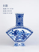 GobekUsa Blue White Porcelain Flower Bird Two Ear Vase Antique Ornaments Jingdezhen