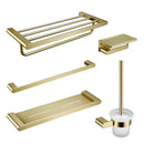 GobekUsa Brushed Gold Bathroom Hardware Set: Towel Rack, Paper Holder, Toilet Brush Holder, Hooks