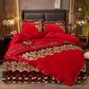 GobekUsa Black Gold Luxury Crystal Velvet Bedding Set with Quilted Embroidery & Ruffles