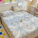 GobekUsa Cool Silk Latex Fitted Sheet Set with Pillowcases, Summer Ice Silk, Single Double Bed