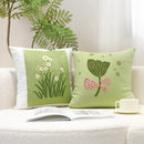 GobekUsa Green Embroidered Cotton Cushion Cover, Rustic Throw Pillowcase for Living Room Sofa