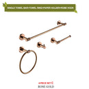 GobekUsa Bathroom Accessories Set: Rose Gold Chrome Hook, Brushed Gold Towel Rack, Stainless Steel Toilet Paper Holder