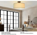 GobekUsa Country Fabric LED Ceiling Light, Modern Wrought Iron Chandelier for Dining Room