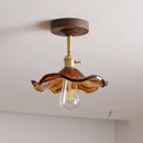 GobekUsa Green Glass LED Ceiling Lights: Modern Copper Wood Indoor Lamp