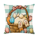 GobekUsa Easter Bunny Rabbit Linen Cushion Cover 45x45cm - Flower Print Festival Pillowcase