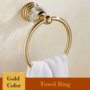 GobekUsa Brass & Crystal Bathroom Set: Towel Rack, Towel Bar, Paper Holder, Soap Dish