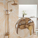 GobekUsa Antique Brass Shower Faucet Set with Rainfall Mixer Valve, 8" Head, Hand Shower