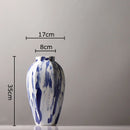 GobekUsa Blue & White Porcelain Vase: Ink Style Flowers, Aesthetic Room Decor