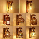 GobekUsa Bamboo Wicker Wall Lamp E27 Chandeliers Hand-Woven Room Decor Light Fixtures