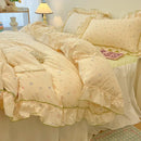 GobekUsa Lace Bedding Set: Printed Design, Single Queen Size, Cozy Quilt Cover, Fitted Sheet, 2 Pillowcases
