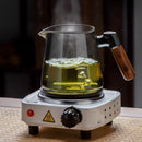 GobekUsa Glass Tea Set with Wooden Handle Teapot on Retro Glass Tray