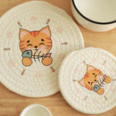 GobekUsa Cat Print Round Woven Coaster Cup Mat Table Heat Insulation Pad
