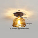 GobekUsa Green Glass LED Ceiling Lamp Nordic Wood Copper Ceiling Lights
