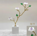 GobekUsa Crystal Flower Tree Sculpture: Golden Branches with Marble Base