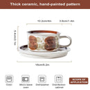 GobekUsa Hand-Drawn Ceramic Espresso Cup with Saucer, 8oz Cappuccino Cups