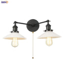 GobekUsa Industrial LED Wall Light Fixture with Glass Pull Chain Switch - 2 Heads