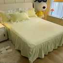 GobekUsa Lace Trim Washed Cotton Bedding Set - 4Pcs Solid Color Duvet Cover & Bed Skirt