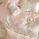 GobekUsa French Romantic Lace Ruffles Flowers Embroidery Bedding Set in Pink & Blue Cotton